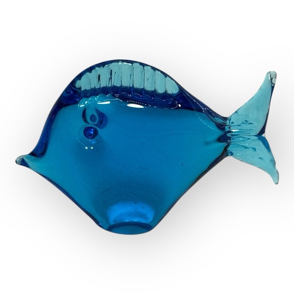 The Unbranded Brand Other - VTG Blue Handblown Art Glass Tropical Fish Figure Italian Style 3" MCM Unsigned